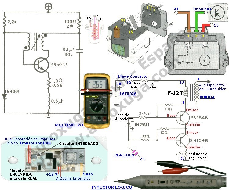 Circuito electronico con multimetro e inyector logico