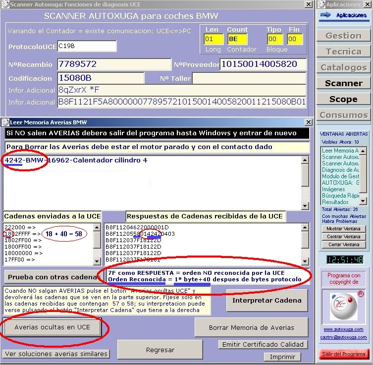 Borrar averias con escaner Autoxuga en un BMW con UCE C19B