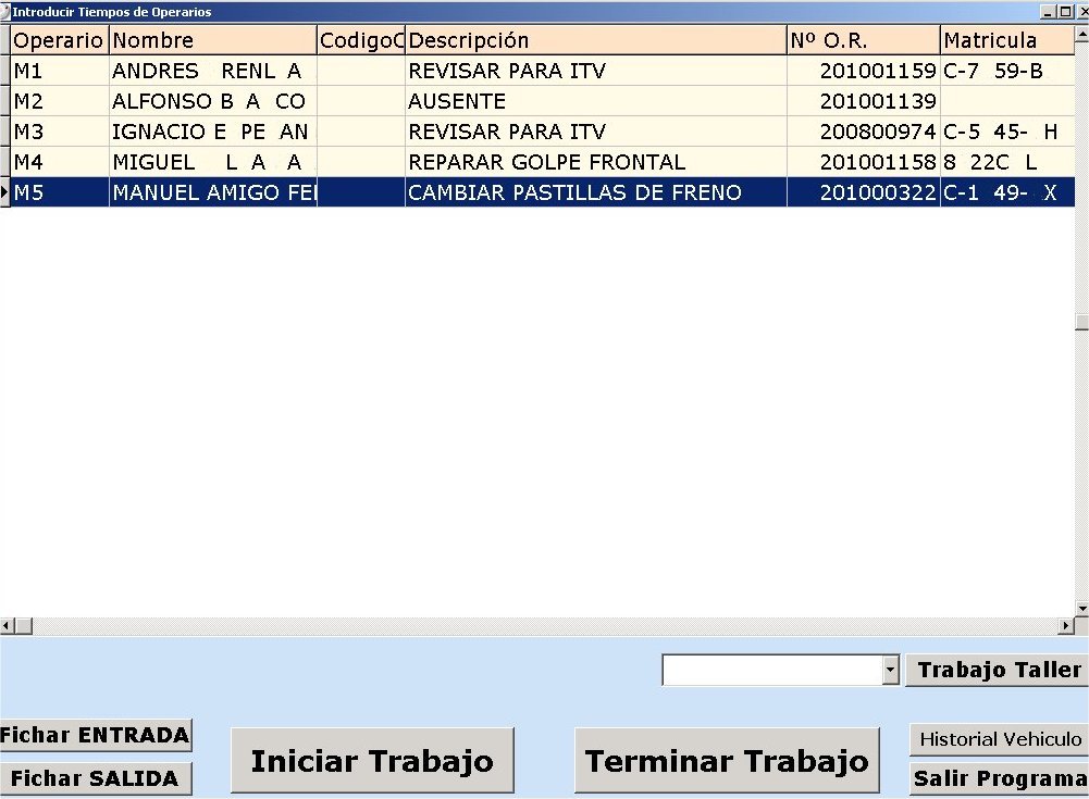 Fichaje de entrada y salida de operarios con trabajos asignados