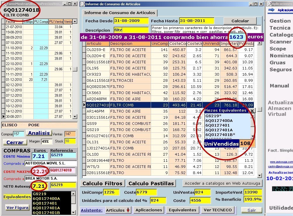 Comparacion de precios de piezas de proveedores