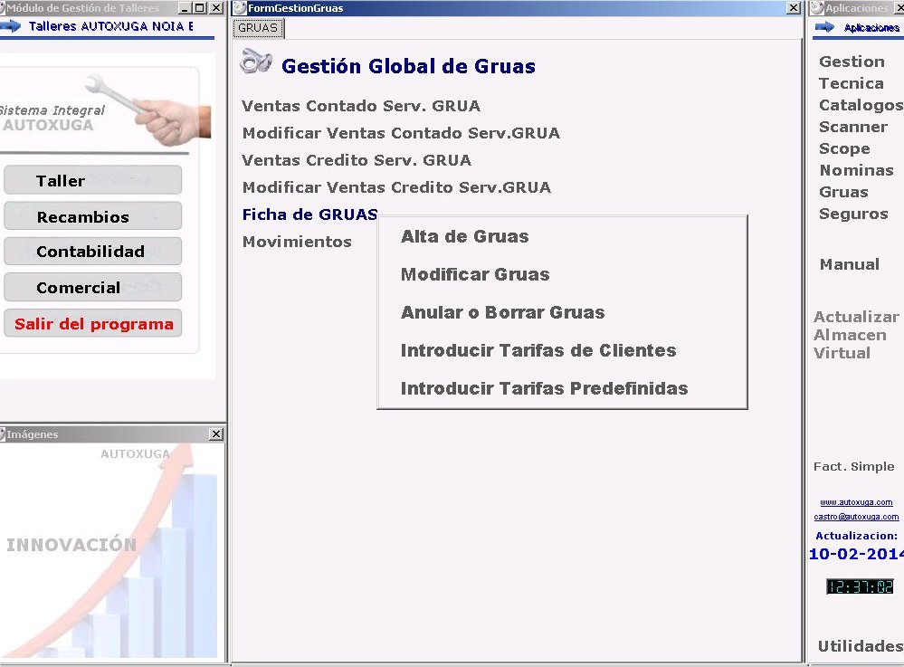 Pantalla principal programa gestion coches gruas