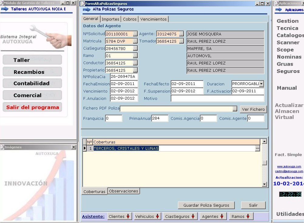 Alta de la poliza seguros del programa informatico Autoxuga