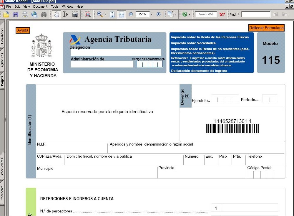 Modelo 115 de la agencia tributaria