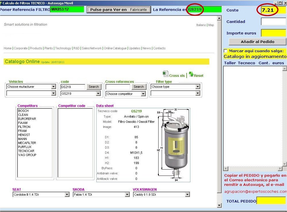 Filtro de combustible similar con distintas referencia fabricantes