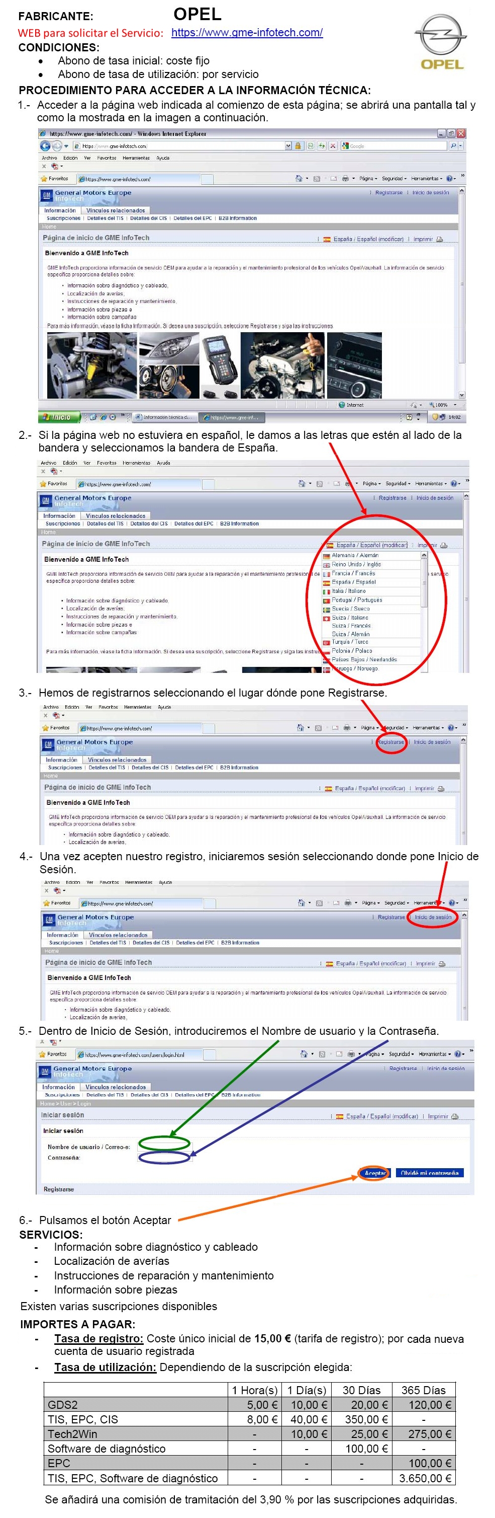 Condiciones para acceder a informacion tecnica de Opel