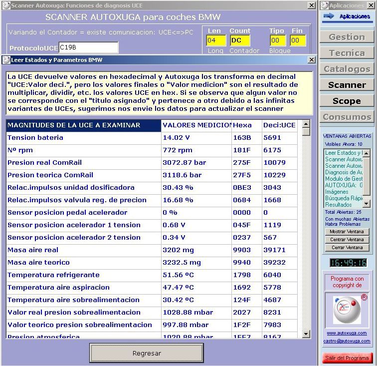 Cadenas que devuelve la UCE con valores hexadecimal y deci