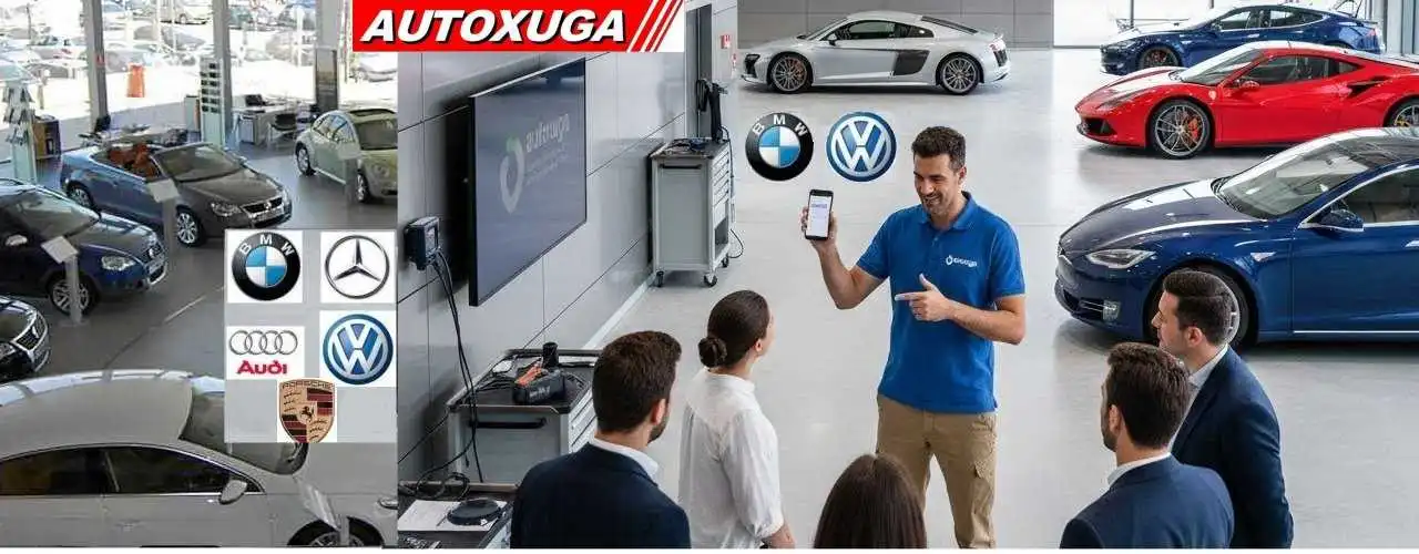 Técnico Autoxuga explicando el funcionamiento de la diagnosis de Coches en Alemania
