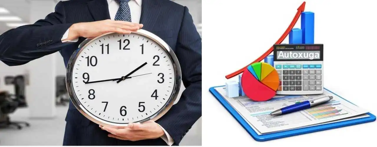 Foto de reloj y grafico Autoxuga identificando control horario y registro jornada