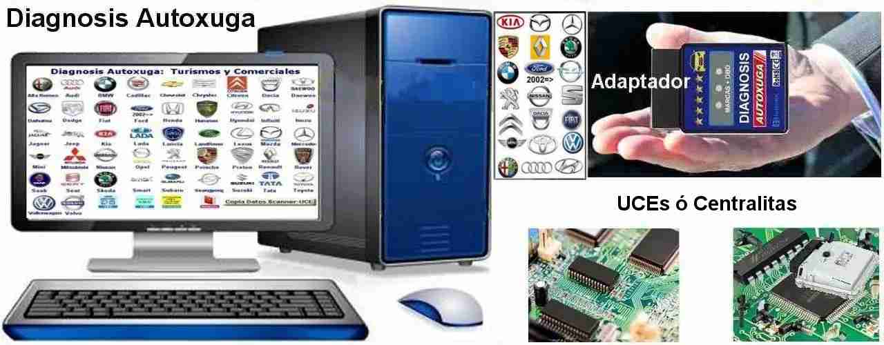 Pantalla ordenador con unas 50 marcas coches y adaptador electrónico diagnosis Autoxuga