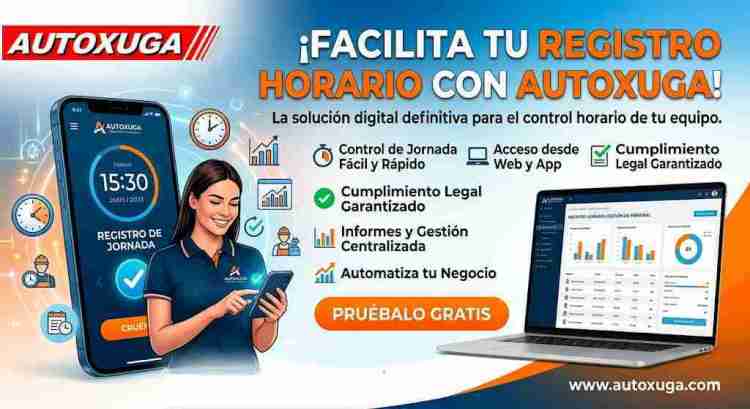 Foto de reloj y grafico Autoxuga identificando registro horario y registro jornada