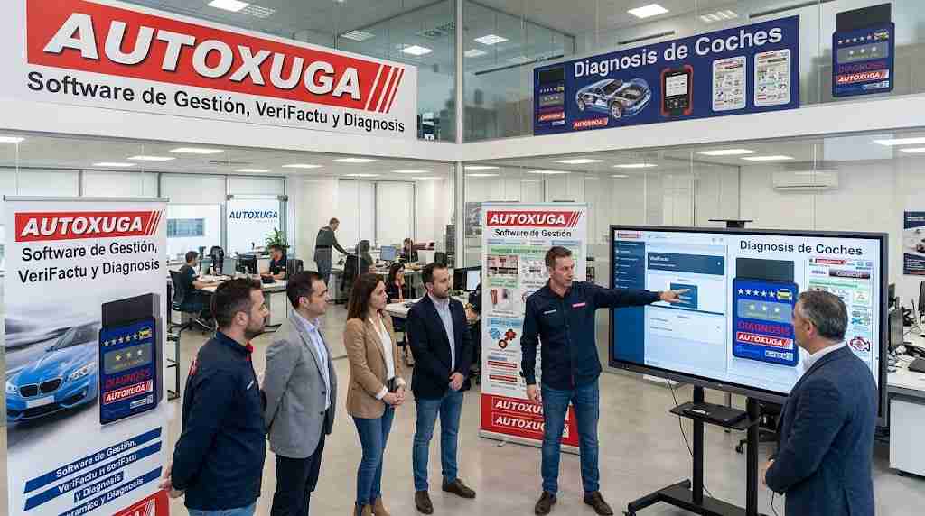 Ingeniero de Autoxuga mostrando modelo de centros tecnológicos para la automoción