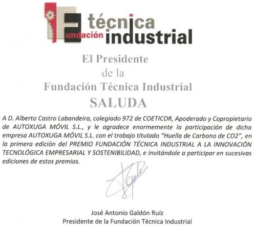 Premio recibido de Tecnica Industrial