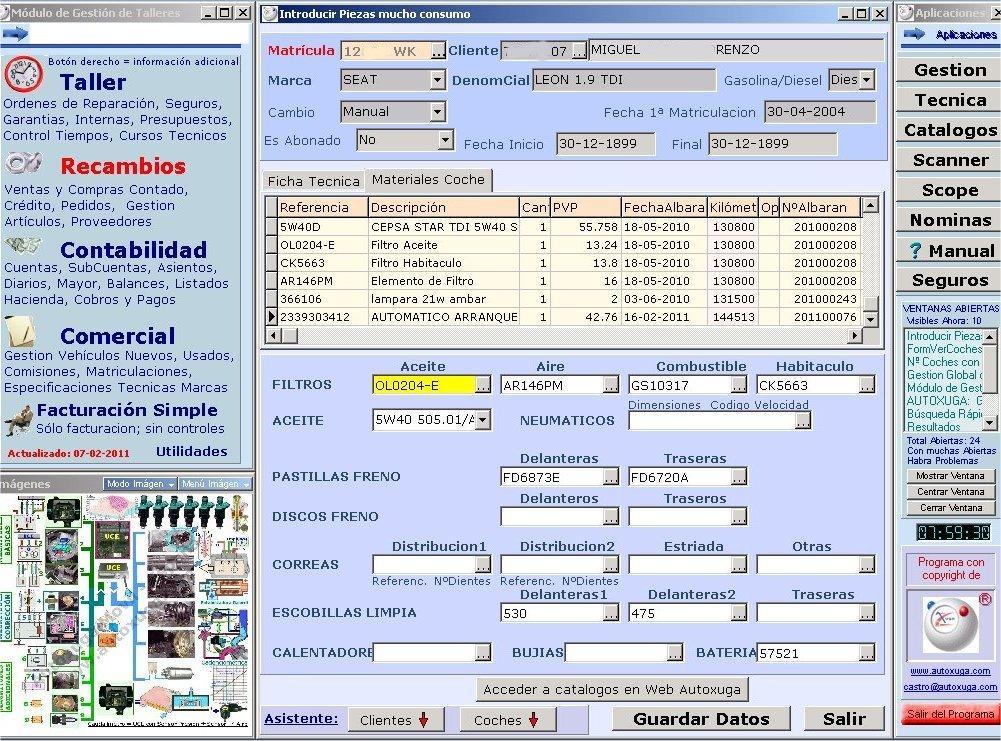 Control de las piezas de reparacion de un coche