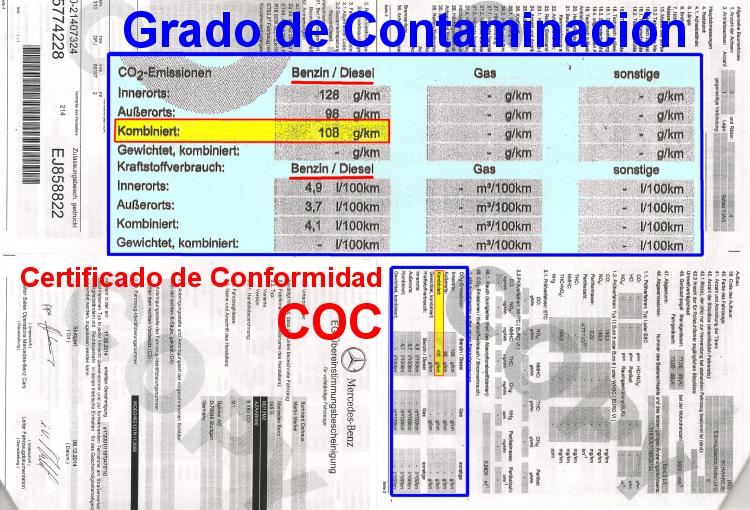 Certificado de Conformidad COC de Emisiones