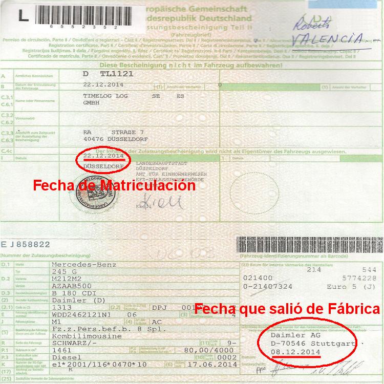 Ficha tecnica con fecha matriculacion y fecha fabricacion