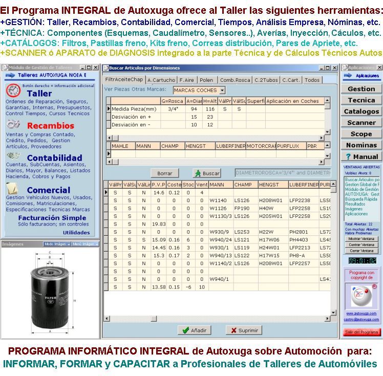 Valvulas de los filtros de aceite en los catalogos de recambios