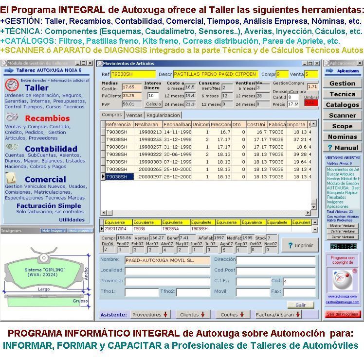 Consumos de piezas controlado por el programa de Autoxuga