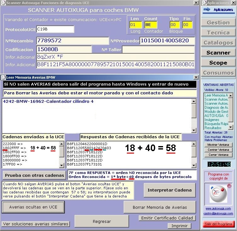 Cadenas enviadas y recibidas en la diagnosis