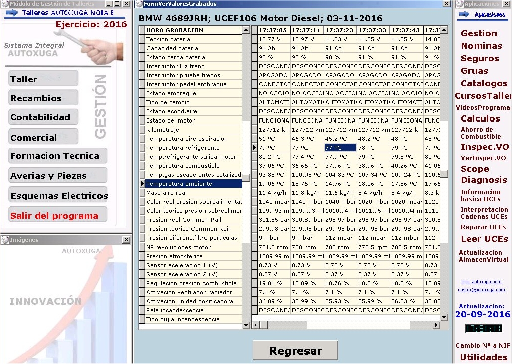 Grabar datos de motor en coches