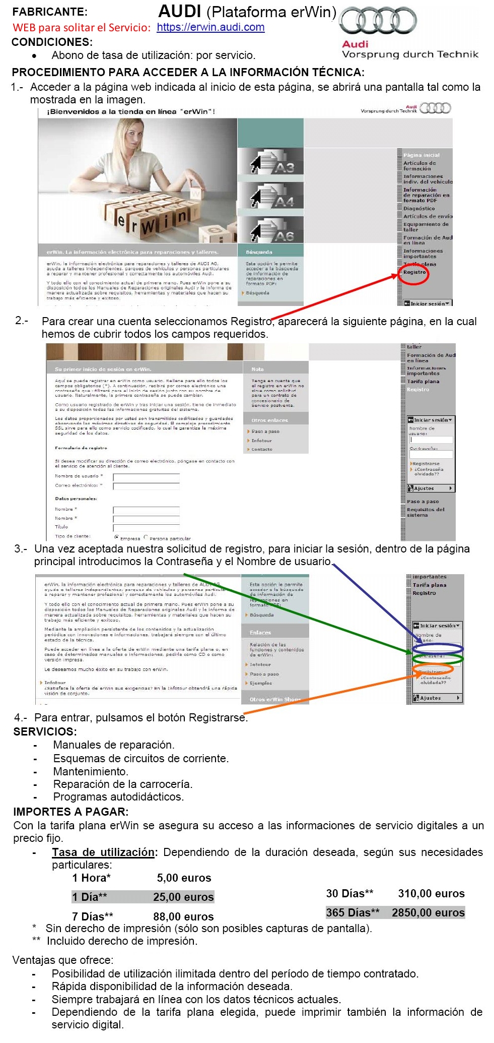 Procedimiento para acceso informacion tecnica Audi