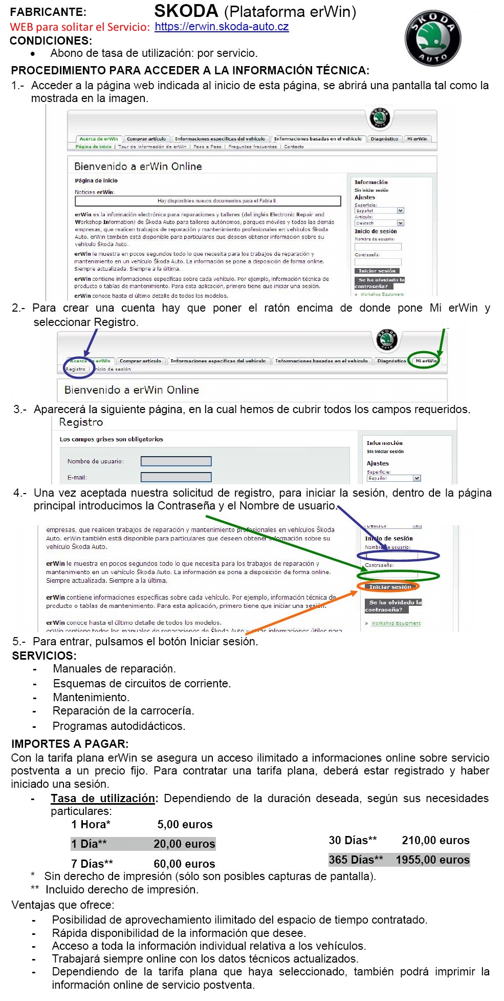 Acceso a informacion de Skoda para solicitar servicios