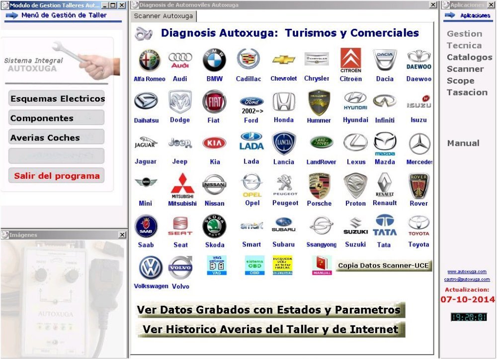 Pantalla del programa diagnosis Autoxuga para turismos y comerciales