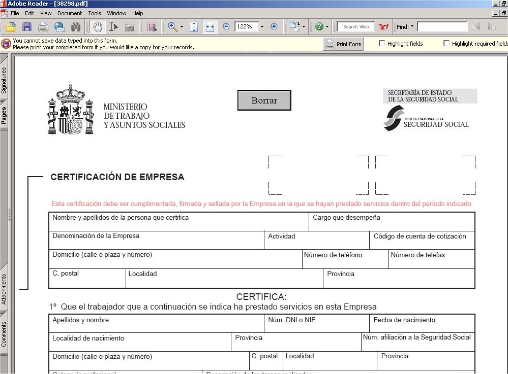 Modelo oficial seguridad social para certificado empresa