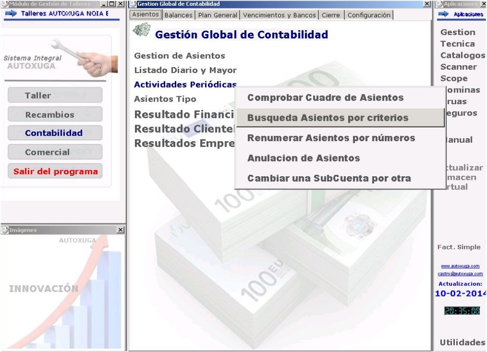 Busqueda de asientos en contabilidad del programa Autoxuga