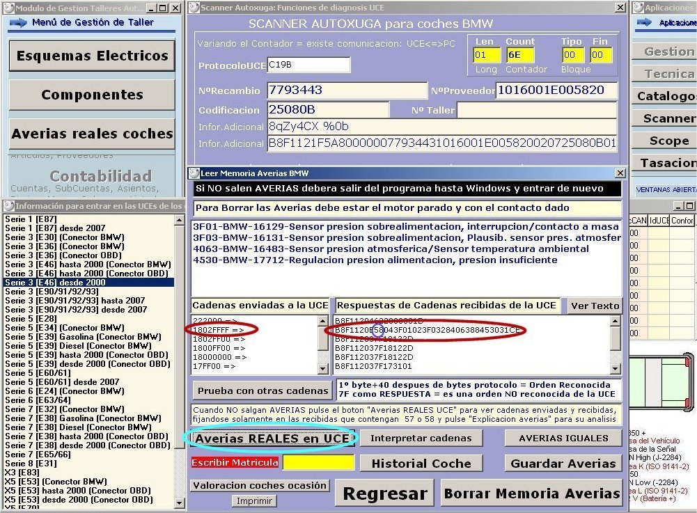 Cadenas enviadas a la UCE y respuestas recibidas del escaner Autoxuga