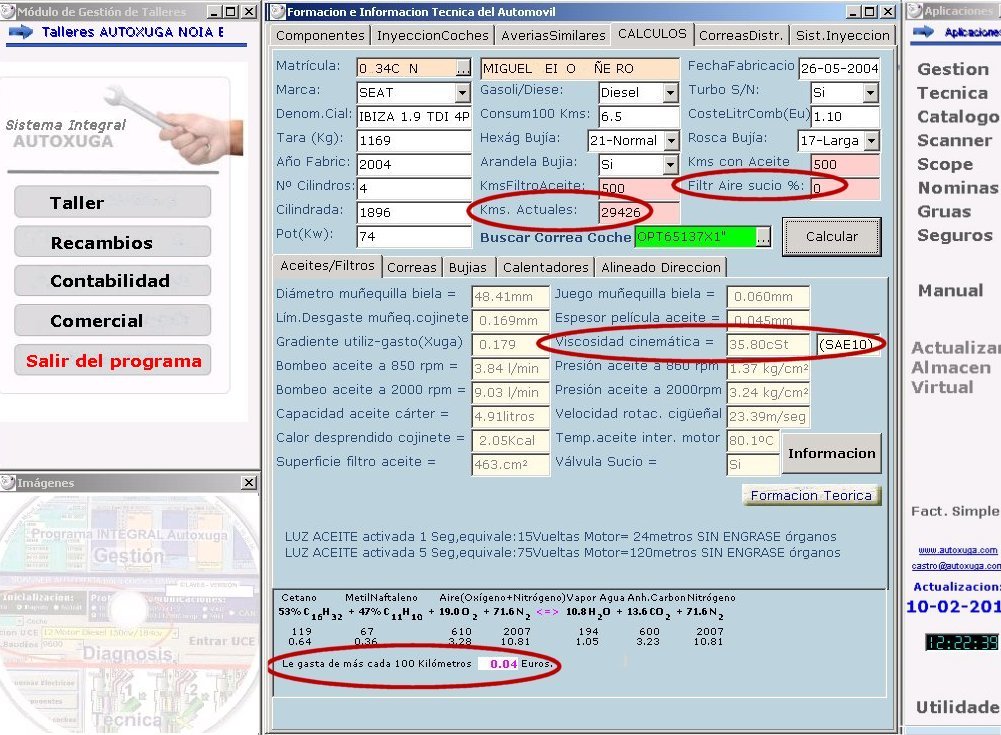 Calculos tecnicos que realiza el programa informatico de Autoxuga