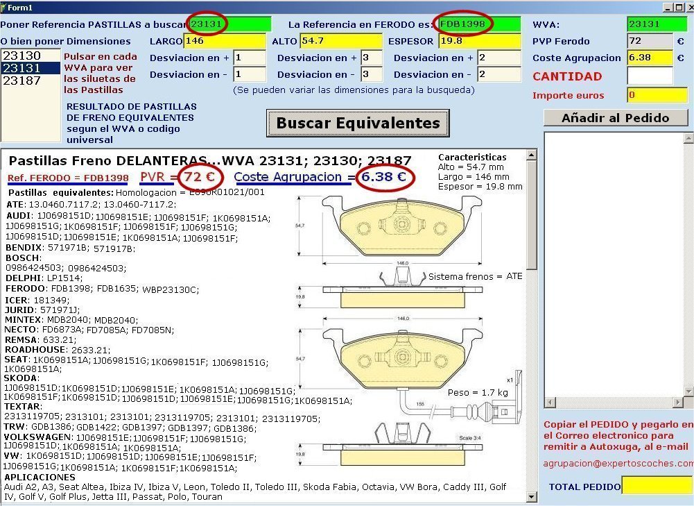 Pastillas de freno con multiples referencias