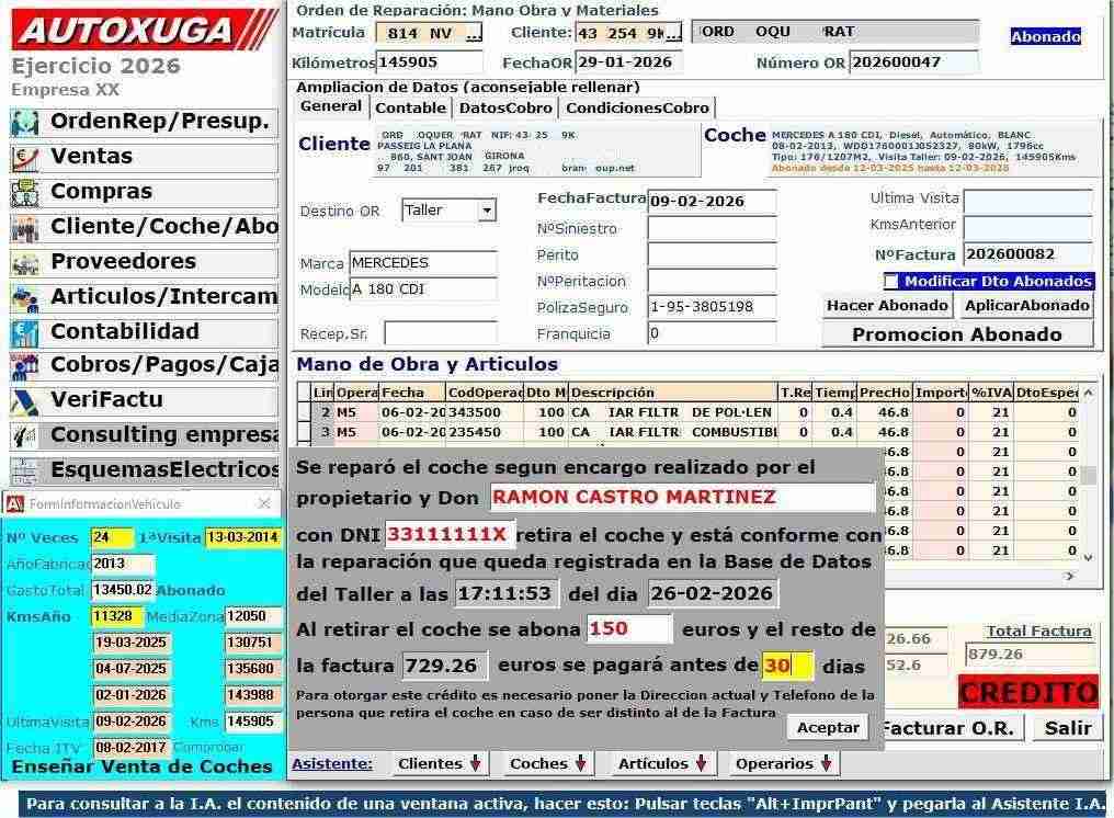Pantalla con datos para evitar impagos de clientes