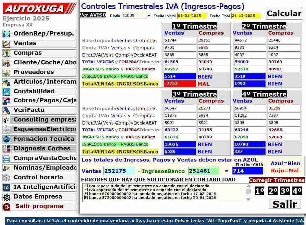 Pantalla programa de controles trimestrales IVA