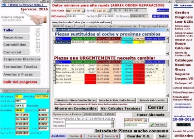 Piezas sustituidas en los coches