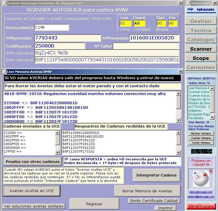 Numero recambios, codificacion y proveedor que muestra el escaner Autoxuga