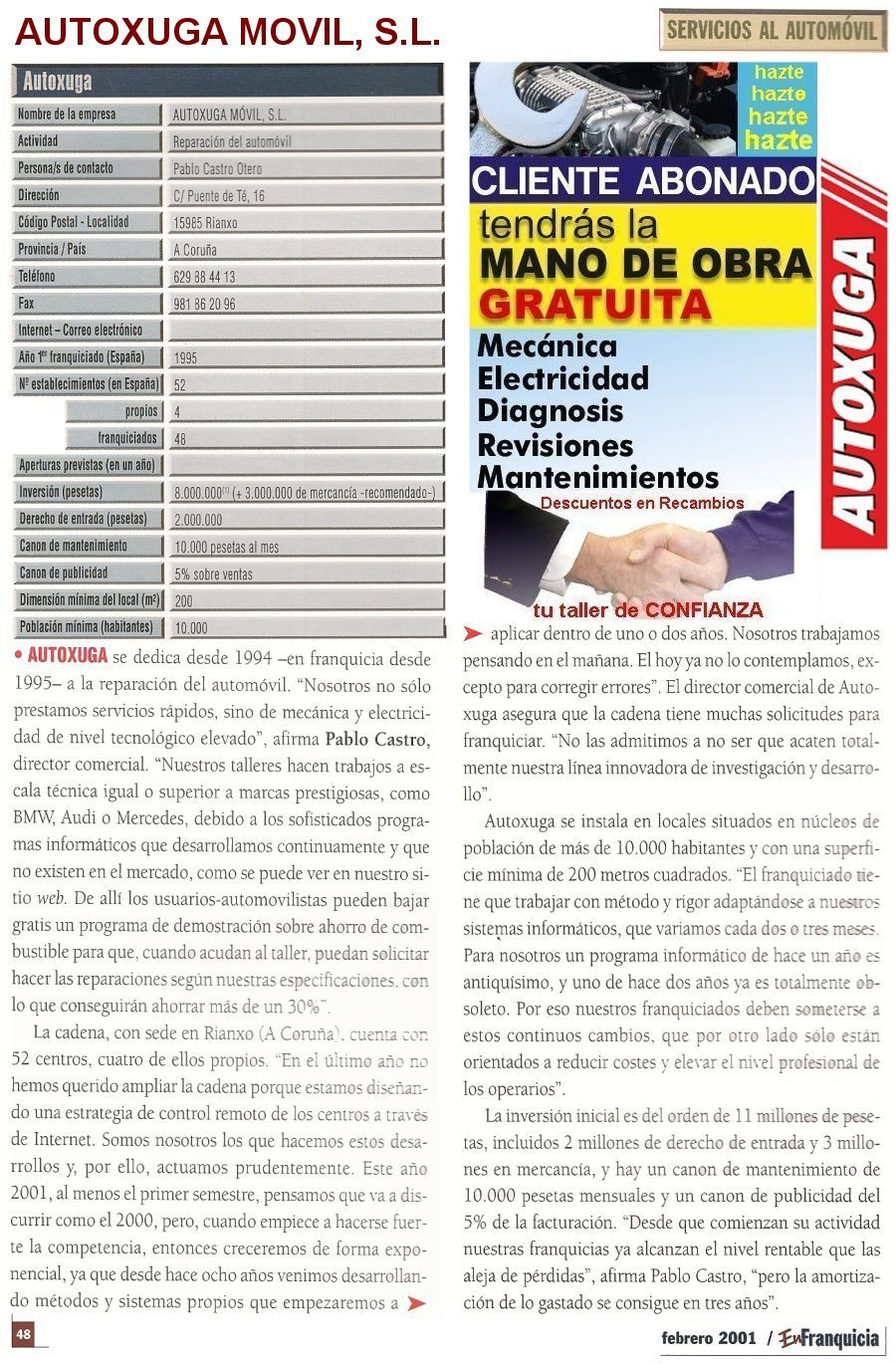 Publicacion en la revista En Franquicia del sistema de Autoxuga